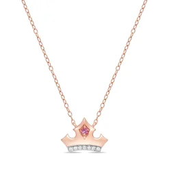 Enchanted Disney Fine Jewelry 10K Rose Gold with 1/20 CTTW Diamond and Pink Topaz Aurora Tiara Necklace