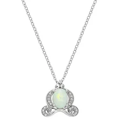 Enchanted Disney Fine Jewelry Sterling Silver with 1/10 CTTW Diamond and Created Multicolored Opal Cinderella Pendant Necklace