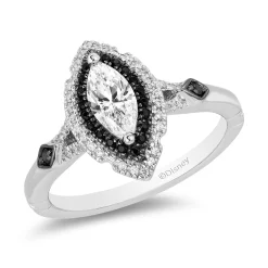 Enchanted Disney Fine Jewelry 14K White Gold with 3/4 CTTW White and Black Round Diamond Maleficent Engagement Ring