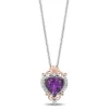 Enchanted Disney Fine Jewelry Sterling Silver and 10K Rose Gold with 1/10 CTTW. Diamonds and Heart Amethyst Ariel Pendant Necklace