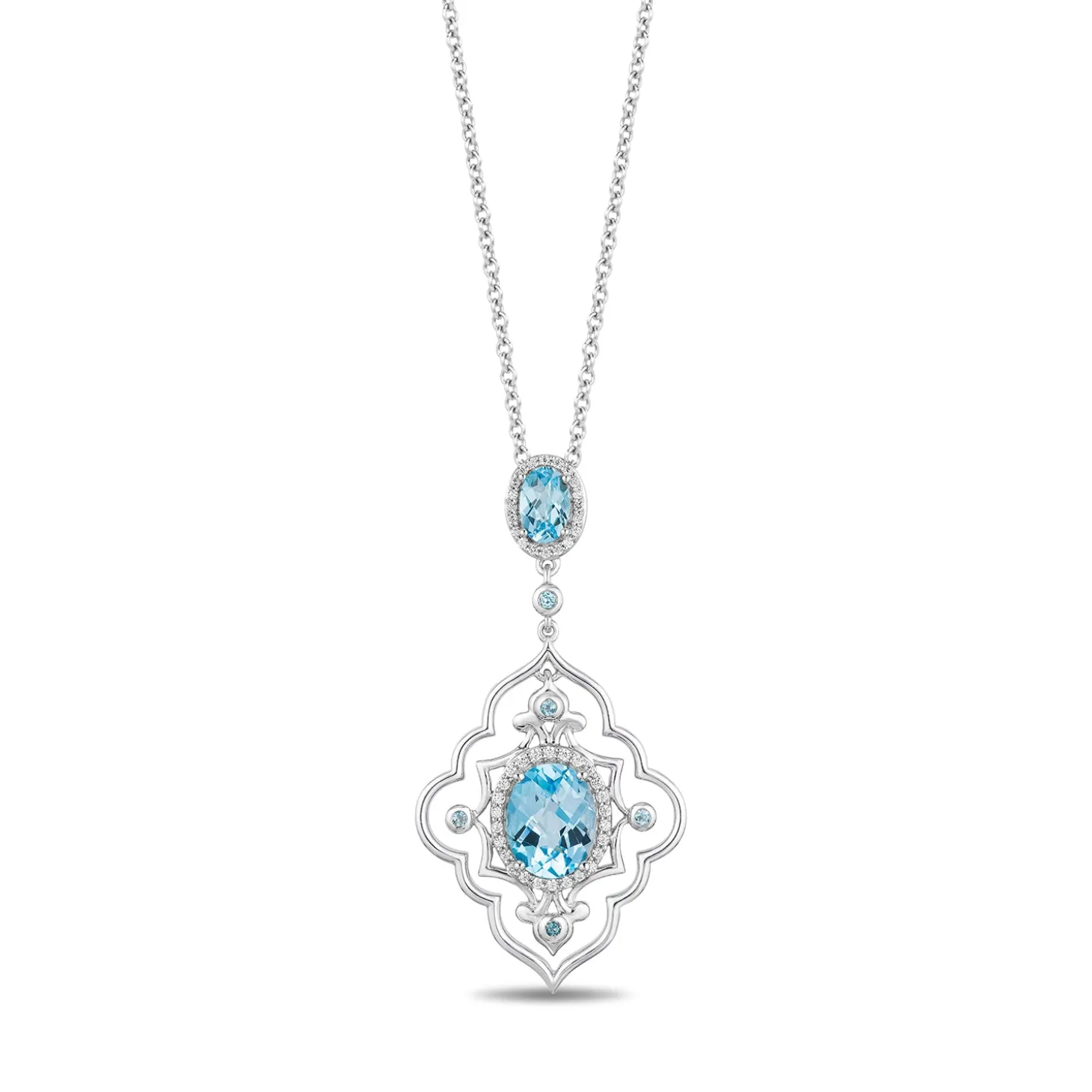 Enchanted Disney Fine Jewelry Sterling Silver with 1/6 CTTW Diamond and Swiss Blue Topaz Jasmine Arabesque Pendant Necklace