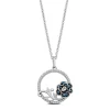 Enchanted Disney Fine Jewelry Sterling Silver with 1/6 CTTW Diamond and London Blue Topaz Cinderella 70th Gardania Flower Circle Pendant Necklace