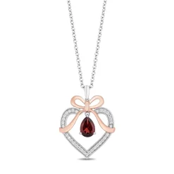 Enchanted Disney Fine Jewelry Sterling Silver And 10K Rose Gold with 1/6 CTTW Diamond and Red Garnet Snow White Pendant Necklace