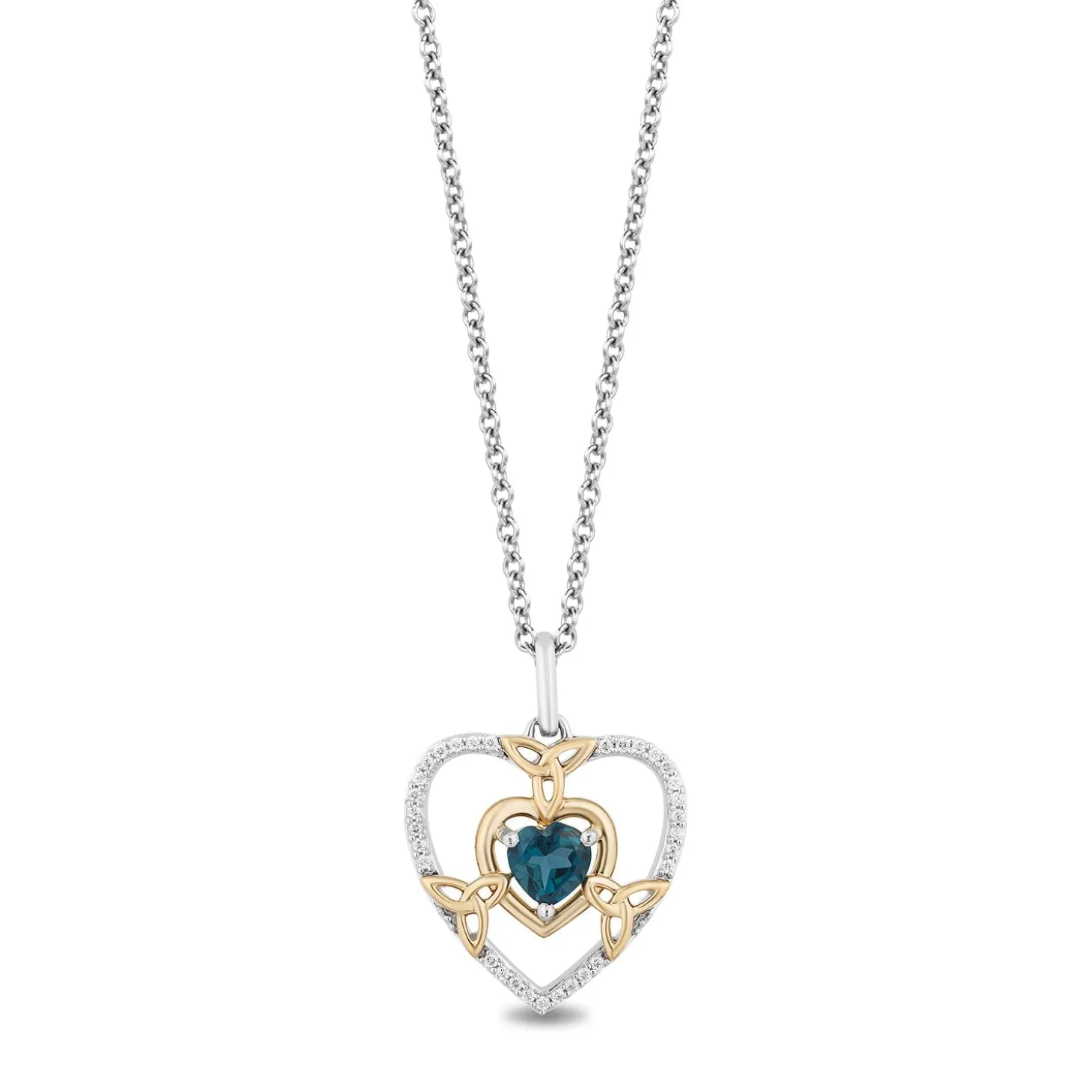Enchanted Disney Fine Jewelry Sterling Silver and 10K Yellow Gold with Diamond Accent and Heart London Blue Topaz Merida Heart Pendant Necklace