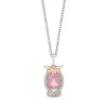 Enchanted Disney Fine Jewelry Sterling Silver and 10K Rose Gold with 1/10 CTTW Diamond and Pink Quartz Aurora Owl Pendant Necklace
