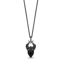 Enchanted Disney Fine Jewelry Black Rhodium Over Sterling Silver with 1/6 CTTW Black Diamonds and Black Onyx Maleficent Pendant Necklace