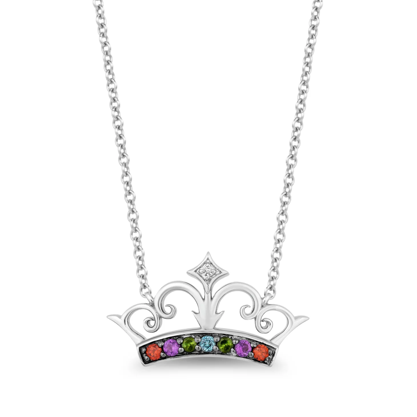 Enchanted Disney Fine Jewelry Sterling Silver with Accent Diamonds and Gemstones Majestic Princess Pendant Necklace