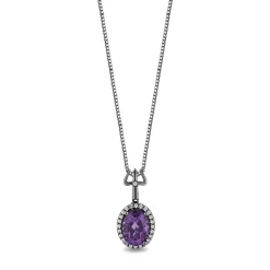 Enchanted Disney Fine Jewelry Black Rhodium Over Sterling Silver with 1/10 CTTW Diamonds and Amethyst Ursula Pendant Necklace