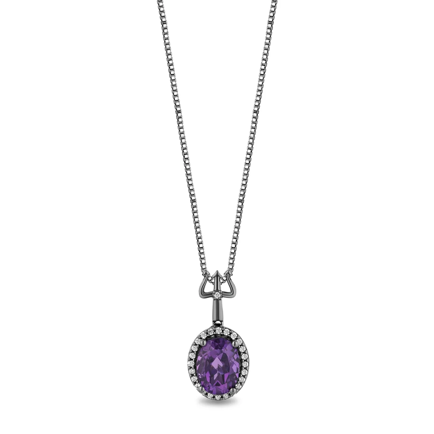 Enchanted Disney Fine Jewelry Black Rhodium Over Sterling Silver with 1/10 CTTW Diamonds and Amethyst Ursula Pendant Necklace