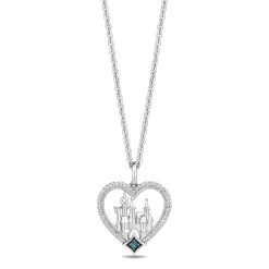 Enchanted Disney Fine Jewelry Sterling Silver with 1/10 CTTW Diamonds and London Blue Topaz Cinderella Castle Pendant Necklace