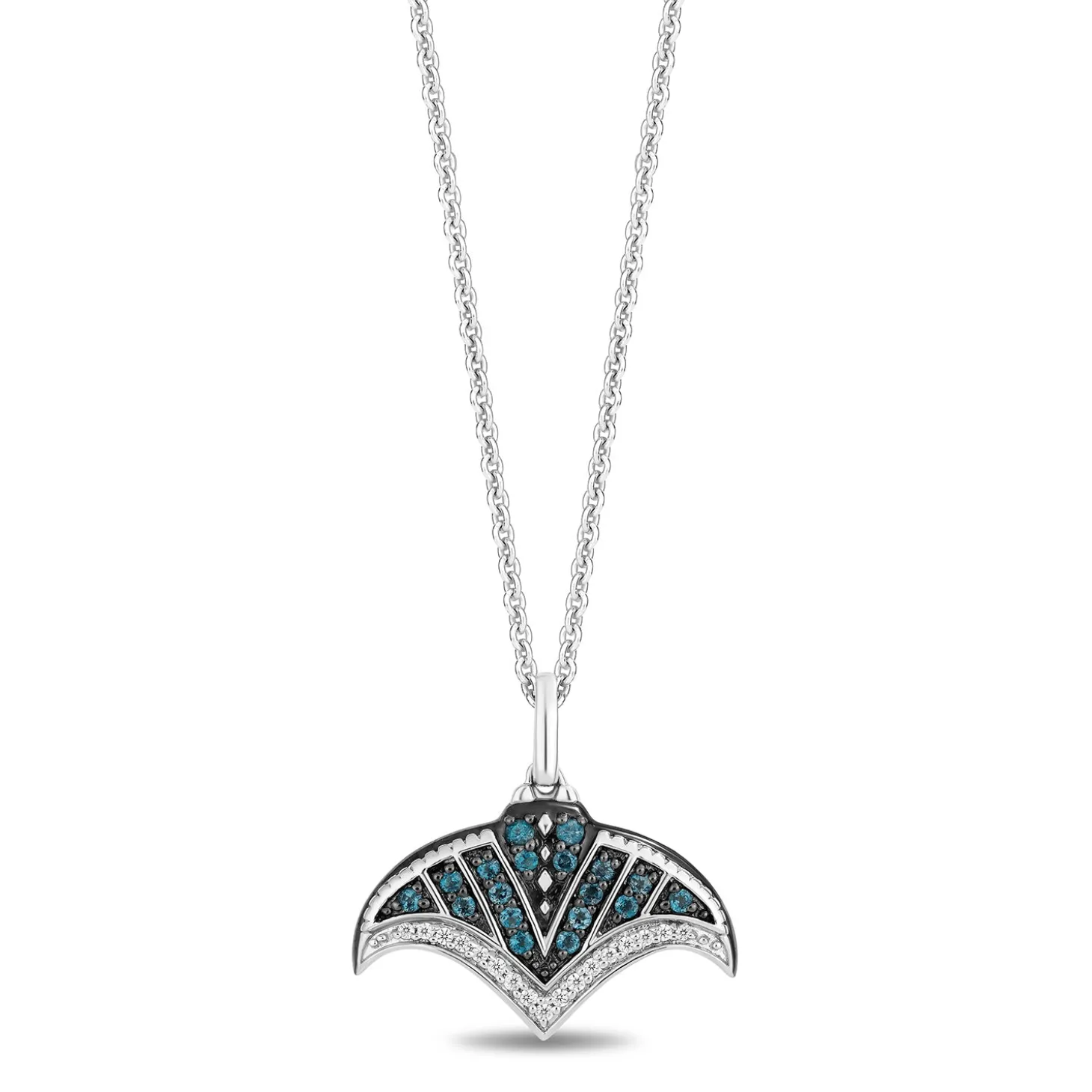Enchanted Disney Fine Jewelry Sterling Silver with 1/10 CTTW Diamonds and London Blue Topaz Moana Pendant Necklace