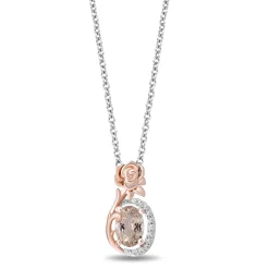 Enchanted Disney Fine Jewelry Sterling Silver and 10K Rose Gold with 1/20 CTTW Diamond and Morganite Aurora Rose Pendant Necklace