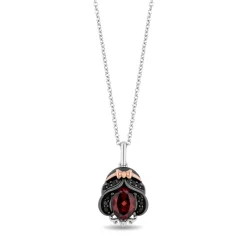 Enchanted Disney Fine Jewelry Black Rhodium Over Sterling Silver and 10K Rose Gold 1/7 CTTW Black Diamond and White Diamond with Red Garnet Snow White Pendant Necklace