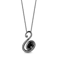 Enchanted Disney Fine Jewelry Black Rhodium over Sterling Silver with 1/10 CTTW Diamond and Black Onyx Ursula Pendant Necklace