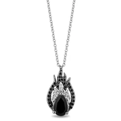 Enchanted Disney Fine Jewelry Black Rhodium Over Sterling Silver with 1/5 CTTW Diamonds and Onyx Maleficent Pendant Necklace
