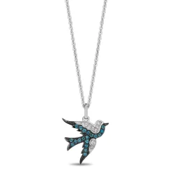 Enchanted Disney Fine Jewelry Sterling Silver with 1/20 CTTW Diamonds and London Blue Topaz Cinderella Bird Pendant Necklace