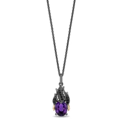Enchanted Disney Fine Jewelry Black Rhodium Over Sterling Silver and 10K Yellow Gold with 1/10 CTTW Diamonds and Amethyst Ursula Necklace
