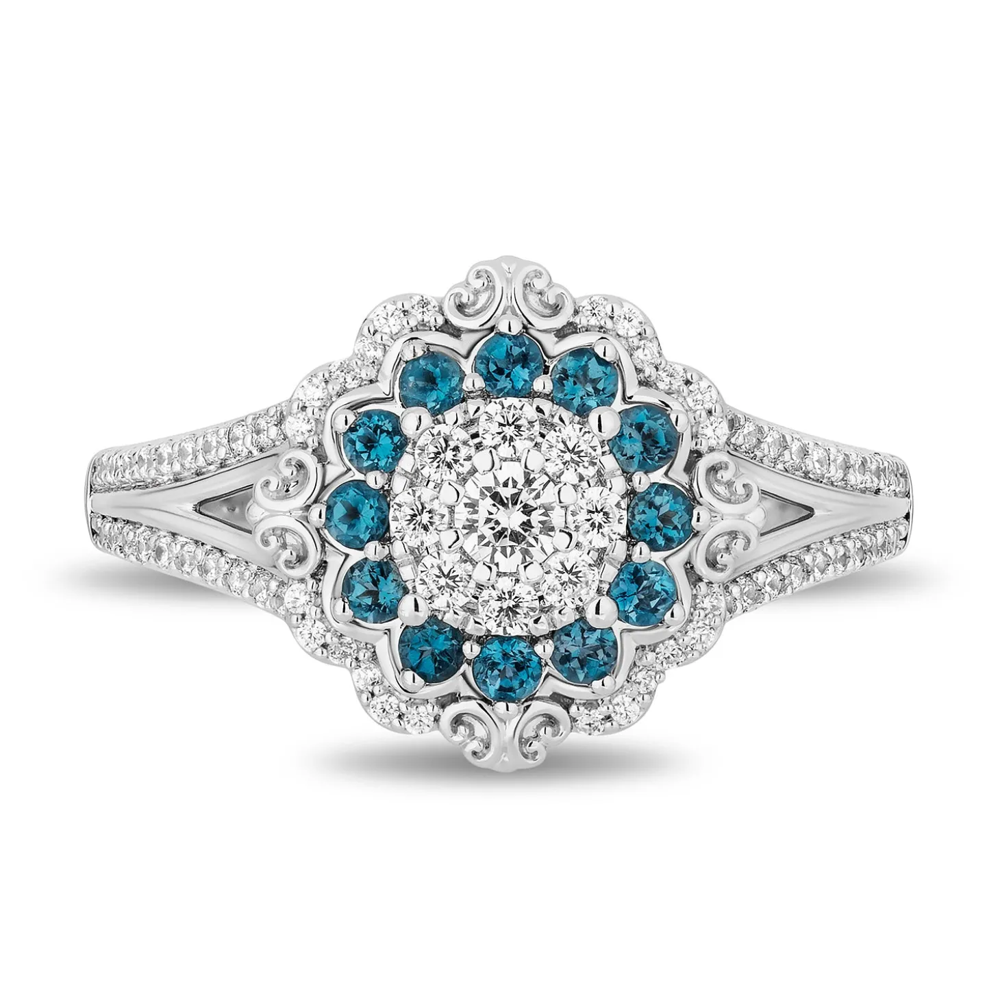 Enchanted Disney Fine Jewelry 14K White Gold with 1/2 CTTW Diamonds and London Blue Topaz Cinderella Engagement Ring