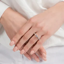 Enchanted Disney Fine Jewelry 14K White Gold and Rose Gold with 9/10 CTTW Diamond Belle Engagement Ring