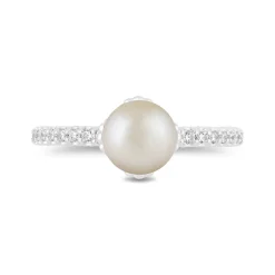 Enchanted Disney Fine Jewelry 14K White Gold with 3/8 CTTW Diamonds and Akoya Pearl Ariel Engagement Ring