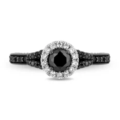 Enchanted Disney Fine Jewelry 14K White Gold with Black Rhodium Ursula Halo Engagement Ring with 1 CTTW Diamonds and Peek-a-boo Black Pearl