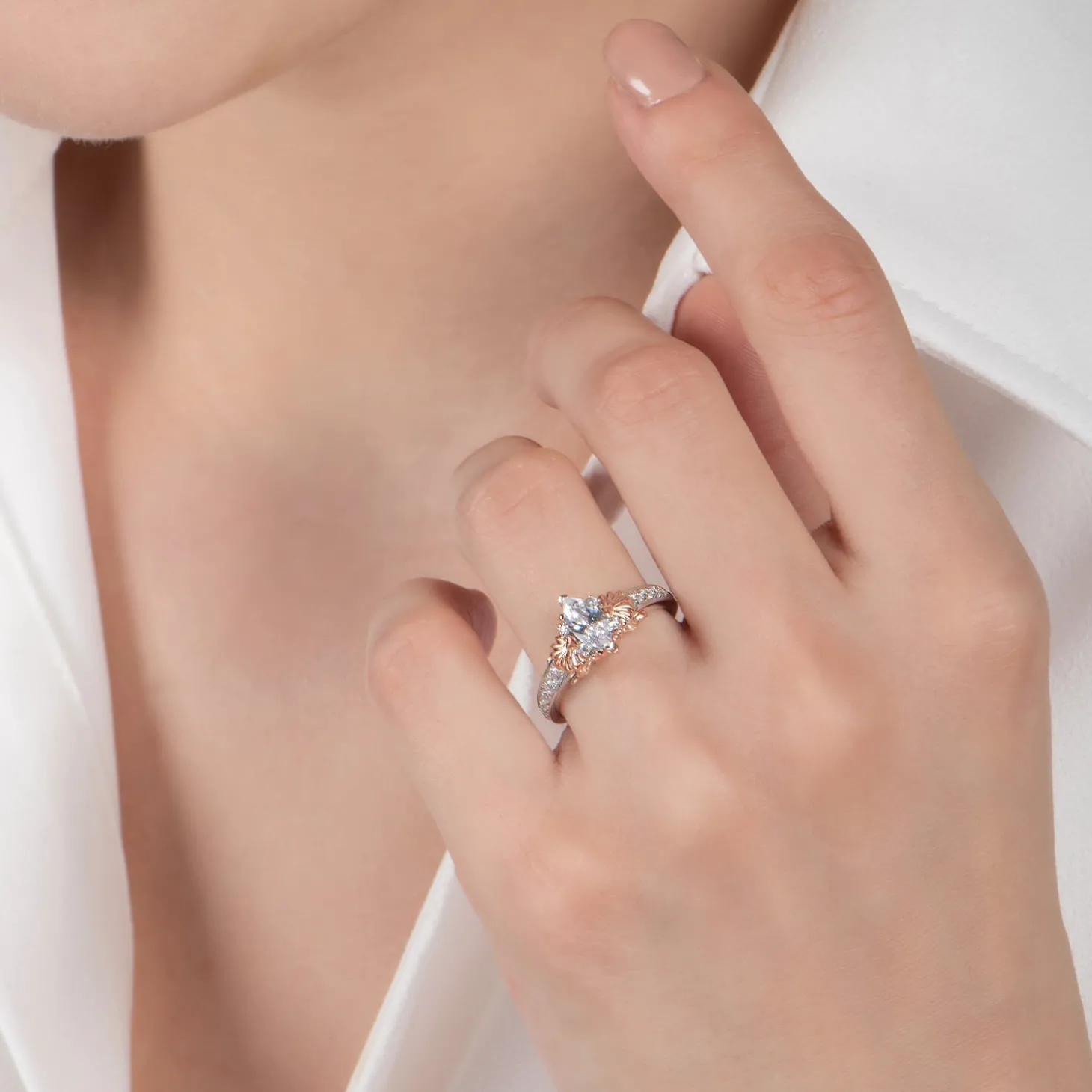 Enchanted Disney Fine Jewelry 14K White Gold and Rose Gold with 3/4 CTTW Diamond Ariel Engagement Ring