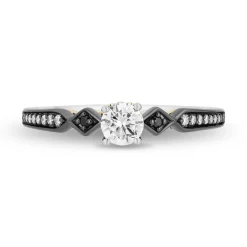 Enchanted Disney Fine Jewelry 14K White Gold and Yellow Gold with Black Rhodium Evil Queen Engagement Ring with 1/2 CT Round Center and 5/8 CTTW Diamonds and Garnet Peek-a-boo Surprise