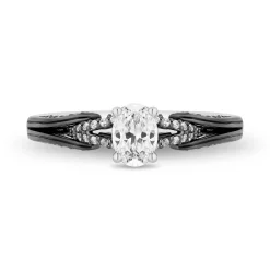 Enchanted Disney Fine Jewelry 14K White Gold with Black Rhodium Ursula Oval Engagement Ring with 1/2 CT Diamond Center and 3/4 CTTW Diamonds