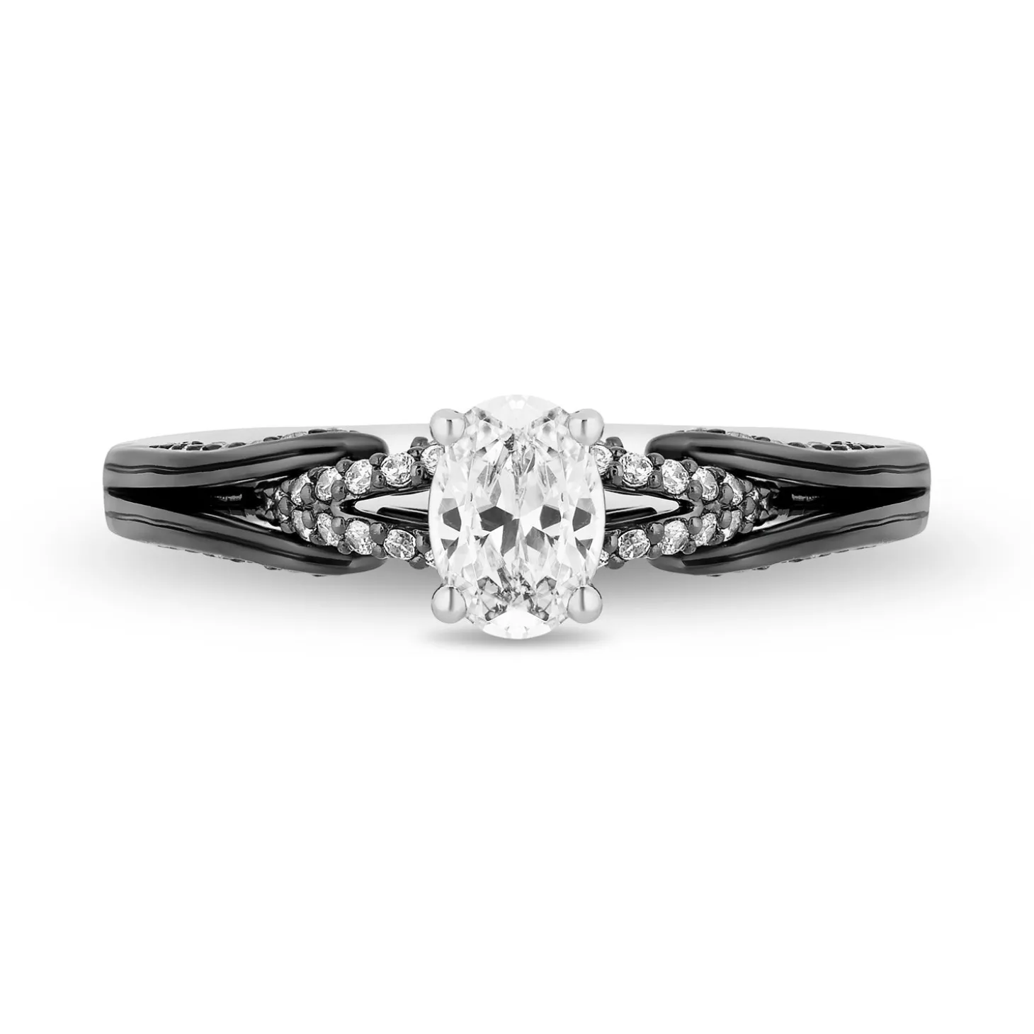 Enchanted Disney Fine Jewelry 14K White Gold with Black Rhodium Ursula Oval Engagement Ring with 1/2 CT Diamond Center and 3/4 CTTW Diamonds