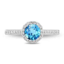 Enchanted Disney Fine Jewelry 14K White Gold and Yellow Gold with 1/3 CTTW Diamonds and Swiss Blue Topaz Jasmine Engagement Ring