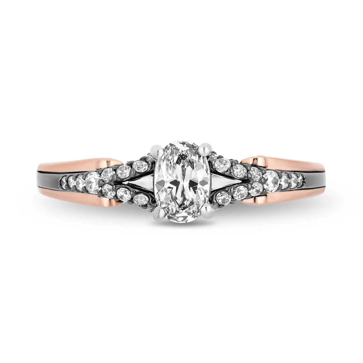 Enchanted Disney Fine Jewelry 14K White Gold and Rose Gold with Black Rhodium Ursula Engagement ring with 1/2 CT Oval Center and 3/4 CTTW Diamonds