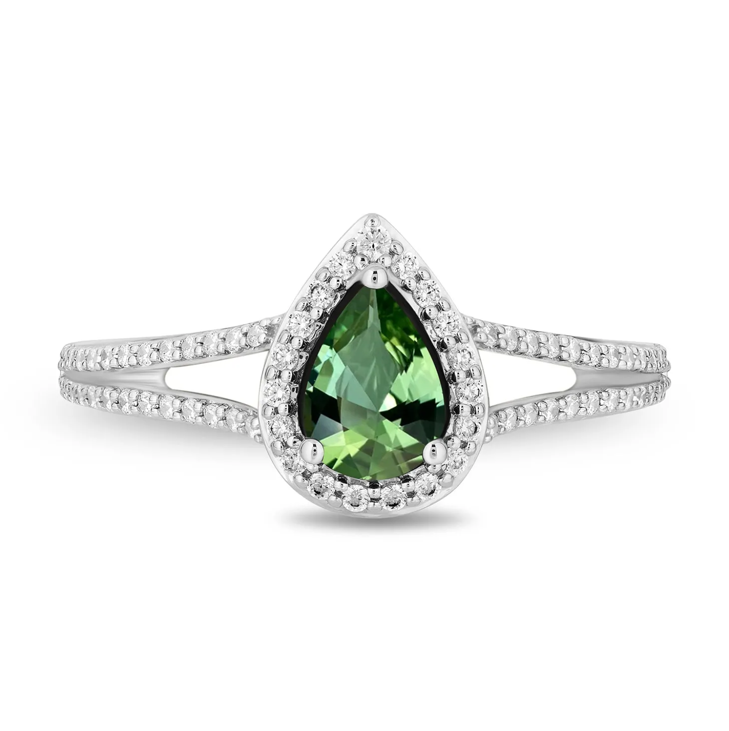 Enchanted Disney Fine Jewelry 14K White Gold and Yellow Gold with 3/8 CTTW Diamonds and Green Tourmaline Tinker Bell Engagement Ring