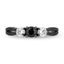 Enchanted Disney Fine Jewelry 14K White Gold with Black Rhodium Ursula Black and White diamond Three Stone Engagement ring with 1 1/4 CTTW Diamonds