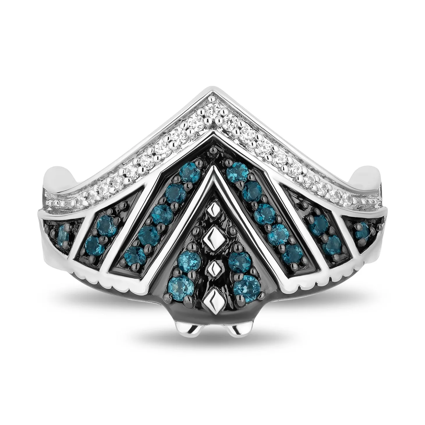 Enchanted Disney Fine Jewelry Sterling Silver with 1/10 CTTW Diamonds and London Blue Topaz Moana Ring