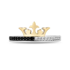 Enchanted Disney Fine Jewelry 14K Yellow Gold Over Sterling Silver with 1/6 CTTW Black and White Diamonds Cruella Ring