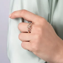 Enchanted Disney Fine Jewelry 14K Rose Gold Over Sterling Silver with 1/6 CTTW Diamond Belle Rose Ring