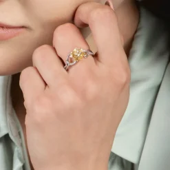Enchanted Disney Fine Jewelry Sterling Silver and 10K Yellow Gold 1/10 CTTW Tiana Water Lily Ring