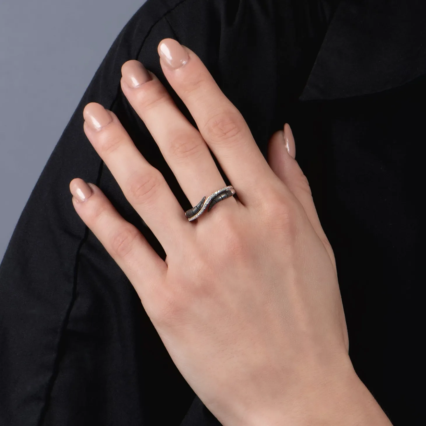 Enchanted Disney Fine Jewelry Sterling Silver with Black Rhodium 1/8 CTTW Maleficent Horn Ring