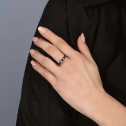Enchanted Disney Fine Jewelry Sterling Silver with Black Rhodium 1/6 CTTW Maleficent Horn Ring