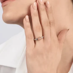 Enchanted Disney Fine Jewelry Sterling Silver and 10K Rose Gold 1/5 CTTW Belle Rose Ring