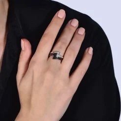 Enchanted Disney Fine Jewelry I Rock Sterling Silver and Black Rhodium 1/4 CTTW Diamond Disney Cruella Live Action Stack Rings