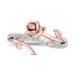 Enchanted Disney Fine Jewelry 14K Rose Gold Over Sterling Silver with 1/10 CTTW Diamonds Belle Rose Ring