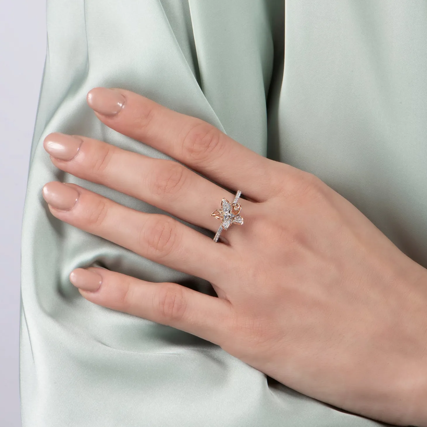 Enchanted Disney Fine Jewelry Sterling Silver and 10K Rose Gold with 1/4 CTTW Diamond Rapunzel Ring