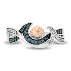Enchanted Disney Fine Jewelry Sterling Silver and 10K Rose Gold with 1/5 CTTW White Diamonds and Blue Diamonds Ariel Seashell Ring