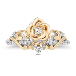 Enchanted Disney Fine Jewelry 14K Yellow Gold Over Sterling Silver with 1/6 CTTW Diamonds Belle Ring