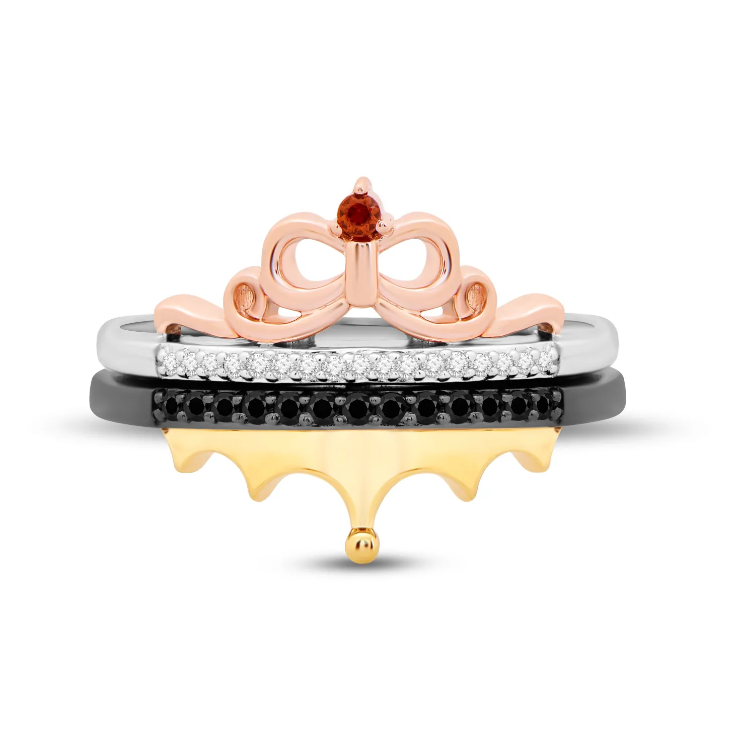 Enchanted Disney Fine Jewelry 14K Rose Gold and Yellow Gold Over Sterling Silver with 1/6 CTTW Diamonds and Garnet Snow White Evil Queen Duo Ring