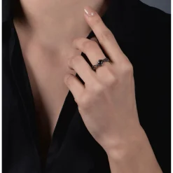 Enchanted Disney Fine Jewelry Black Rhodium over Sterling Silver with 1/10 CTTW Black Diamond and Onyx Maleficent Ring