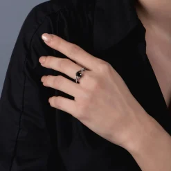 Enchanted Disney Fine Jewelry Black Rhodium Over Sterling Silver with 1/10 CTTW Diamond and Black Onyx Maleficent Ring