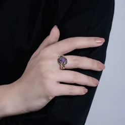 Enchanted Disney Fine Jewelry 14K Rose Gold over Sterling Silver  Black Rhodium with 1/5 CTTW Diamond and Amethyst Ursula Ring