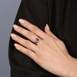 Enchanted Disney Fine Jewelry Sterling Silver with Black Rhodium 1/10 CTTW Diamond and Pink Topaz Maleficent Ring